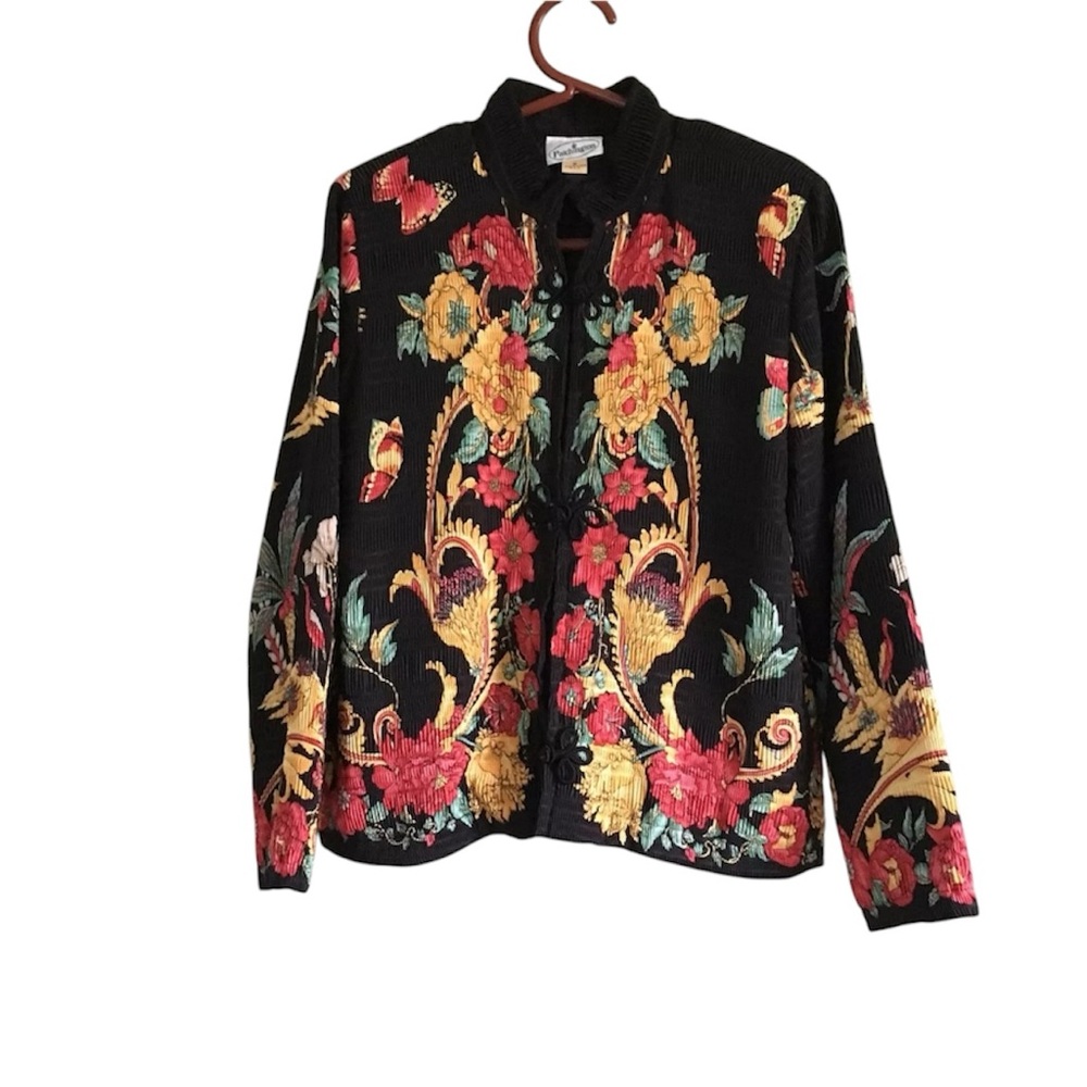 Vintage Patchington Women's Lined Jacket Size M Multicolored Frog Closure